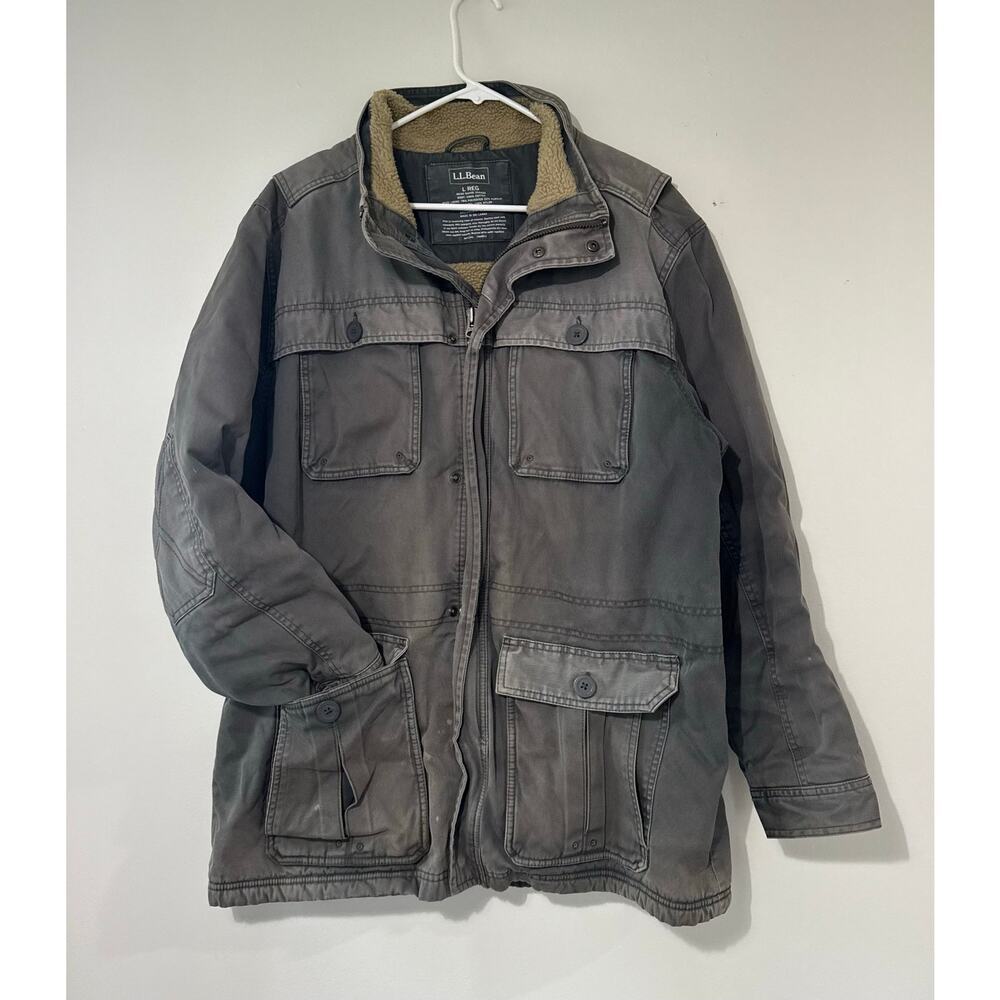 L.L.Bean Men's Sherpa Lined Canvas Field Jacket Gray Utility Barn Coat Large